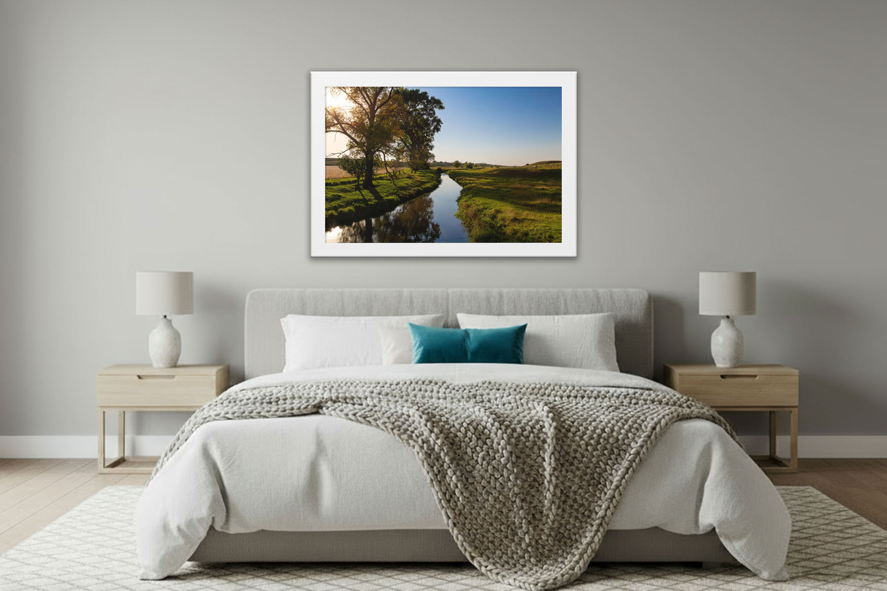 Serene Farmhouse Decor in a master bedroom.