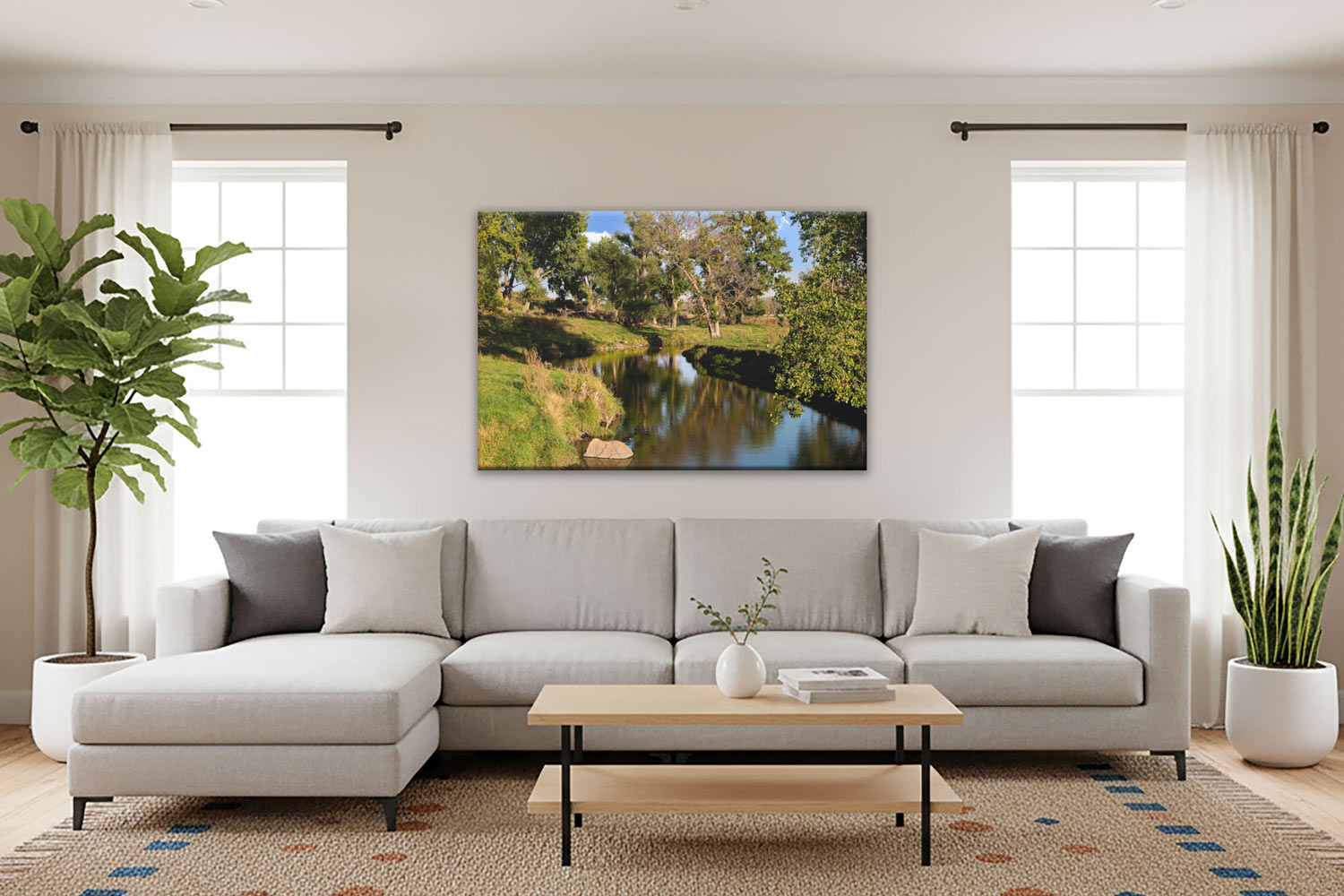 Southwestern Minnesota Prairie Art canvas frame in living room.