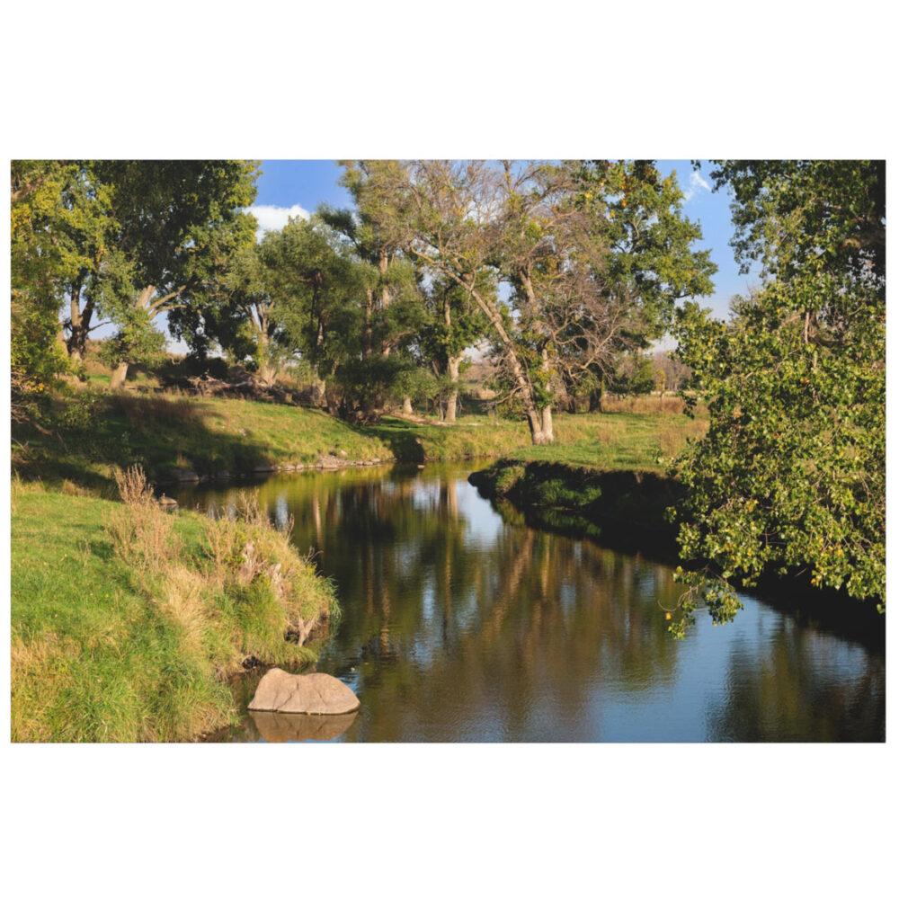 Calm Winding Creek in the Prairie Pasture with Trees