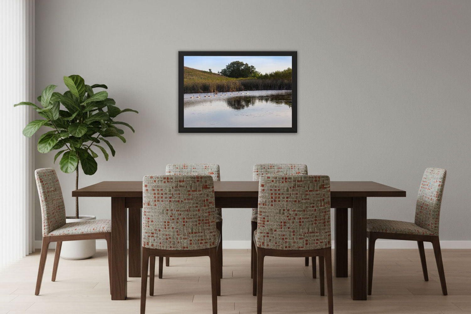 Minnesota Wetland Nature Art paper print over dining room table.
